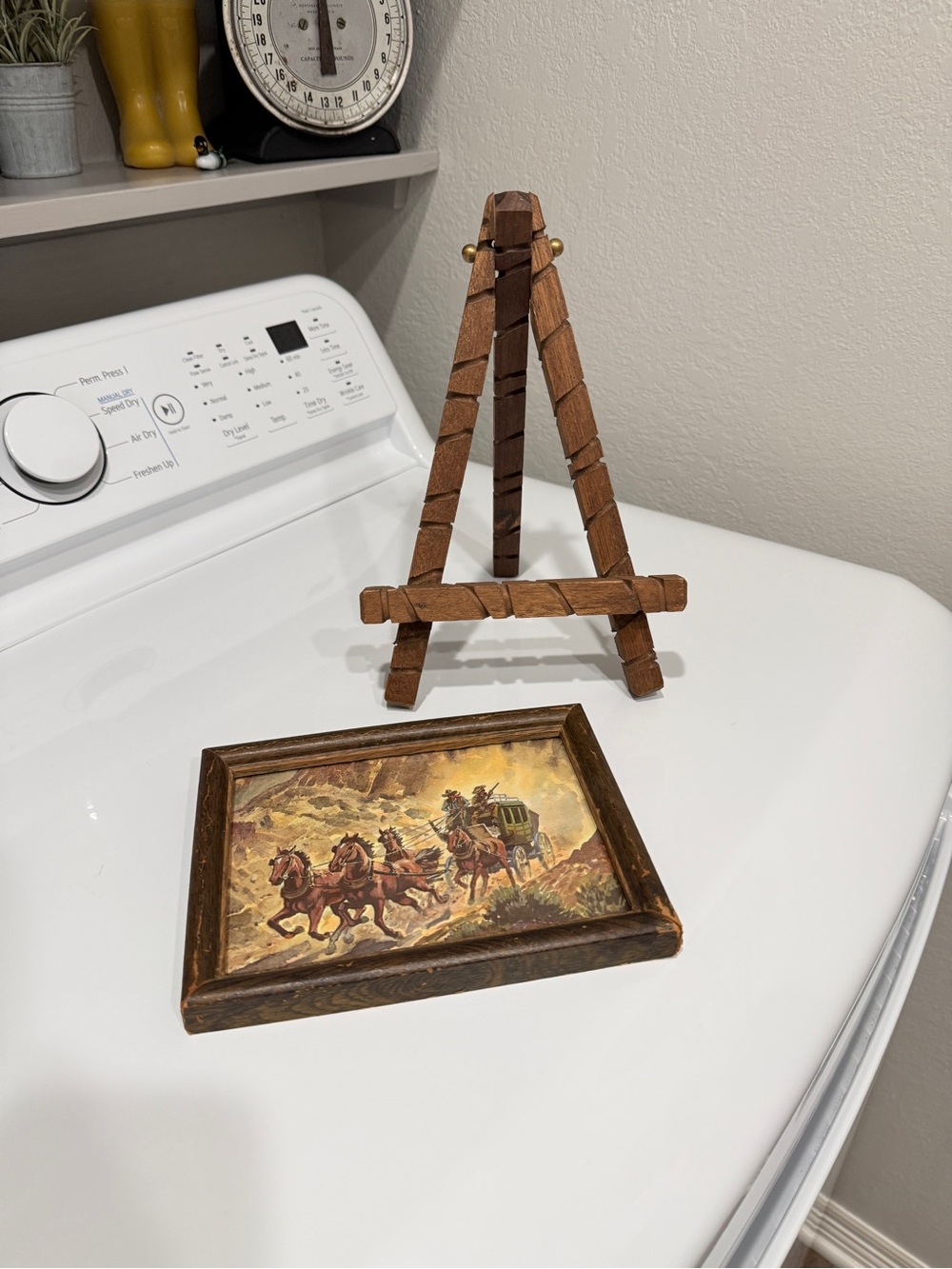 1950’s Ernest Tonk Western Stagecoach Picture with Chunky Wood Easel - Picture 12 of 16